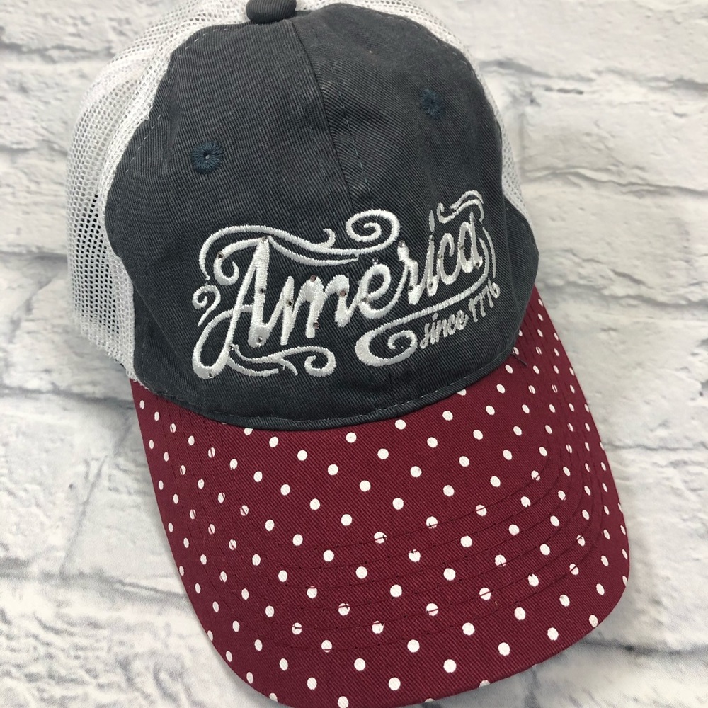 💰Bundle 3/$30 USA Ball cap Adjustable Polka Dot Gray Burgundy Mesh snap back